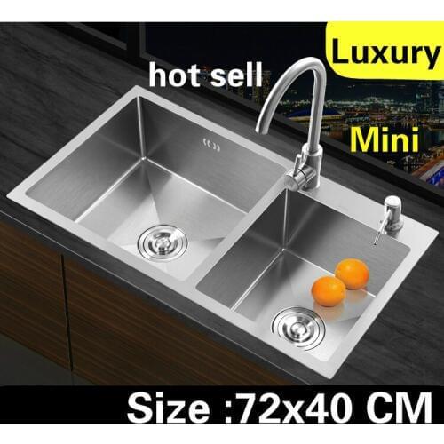 Free shipping Home mini kitchen manual sink double groove high capacity wash vegetables 304 stainless steel standard 72x40 CM