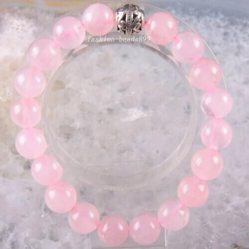 Bracelet 6 8 10 MM Natural Stone Gem Round Beads Stretch Pink Crystal Bangle Charm Strand Fashion Jewelry 8"