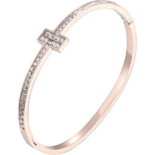 Fashion New Style Rose Gold Square Zircon Stainless Steel Bangle Bracelet Luxury Micro-inlaid Crystal Bangles Bracelets