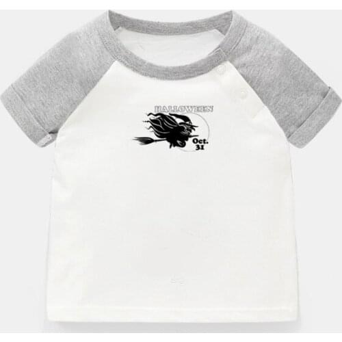 Cartoon October 31 Flying Witch halloween Design Newborn Baby T-shirts Toddler Graphic Raglan Color Short Sleeve Tee Tops