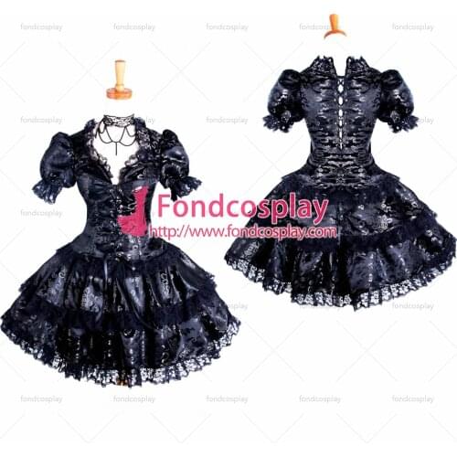 Sissy Maid Gothic Lolita Punk Black Satin Dress Cosplay Costume Tailor-made[G250]