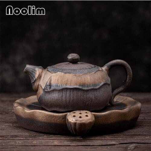 Japanese Style Ceramic Gilt Iron Glaze Lotus Tea Pot Kung Fu Teapot Office Pu'er Tea Maker with Strainer Stand Teaware 270ML