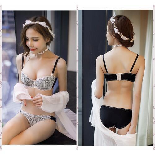 Sexy Lingerie Sets Half Cup Bra A B Cup& Pantie Set 32-38 Super Boost Push-up Brassiere Fashion Half Cup Wedding Bra + Panty Set
