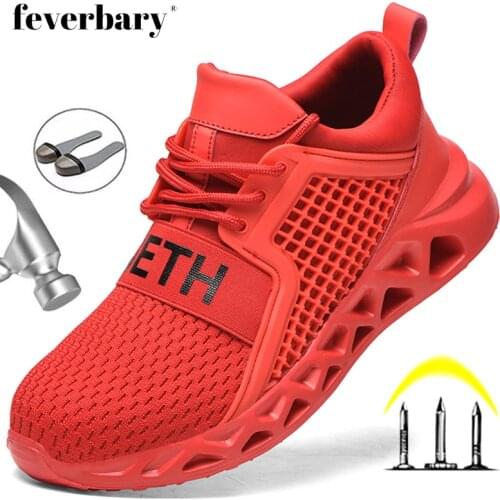 Fashion Mens Womens Safety Work Shoes Lightweight Steel Toe Boots Mesh Breathable Trainer Sports Sneaker Hiking Shoes