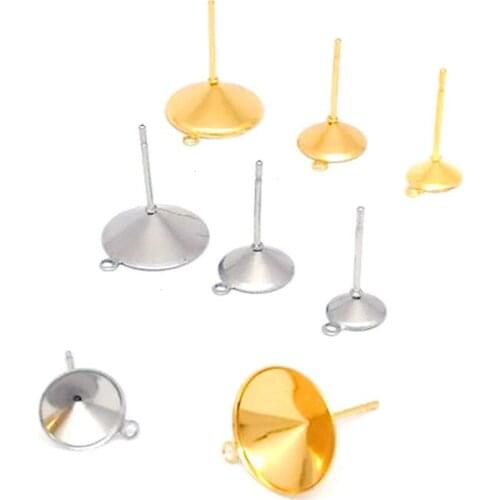 Ms.Betti 12mm 10mm 8mm 6mm Rivoli Stud Earrings With O Ring Stainless Steel Findings Settings For Jewelry DIY Making 50pairs