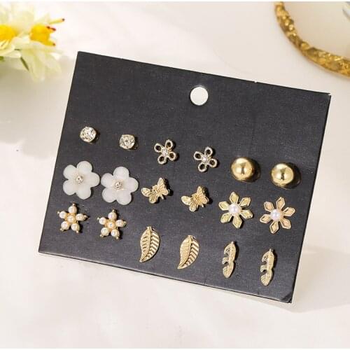 High Quality Metal Earring 9 Pairs Set Regular Circle Leaf Flowers Geometric Earrings Fashion Jewelry For Women and Girl