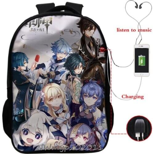 Game Genshin Impact Printing Backpacks Kids School Bags Teenagers Backpack Bag Travel Bookbag Nylon Usb Charging Bags Mochila