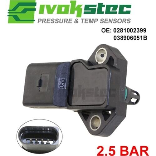 Newest 2.5 Bar MAP Sensor Turbo Boost Pressure For Skoda Fabia Roomster Superb Yeti Octavia Praktik 1.4 1.8 1.9 TDI 038906051B
