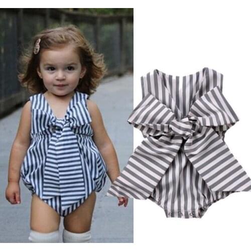 New Cotton Newborn Baby Girls Clothes Stripes Bowknot Romper Summer Sleeveless Girls Jumpsuits Toddler Soft Clothing