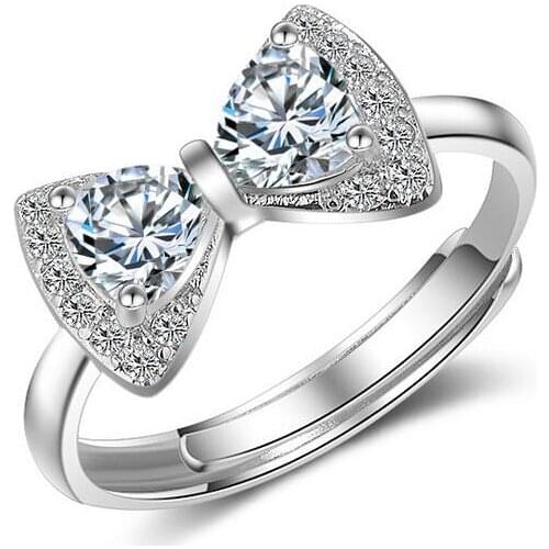 CHE139 New arrival hot sell fashion bowknot shiny CZ zircon 925 sterling silver ladies`finger wedding rings jewelry wholesale