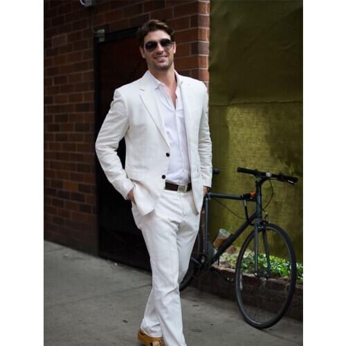 ANNIEBRITNEY White 2 Piece Slim Fit Men Formal Suit High End Skinny White Groom Wedding Tuxedo Cutsom Prom Wedding Men Suit Set