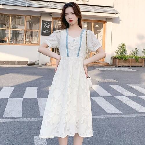 2021 Dresses Women Loose Female Summer Kawaii Fashion Korean Style Sweet Round o Neck Ulzzang Mujer Ropa Vestidos plus size
