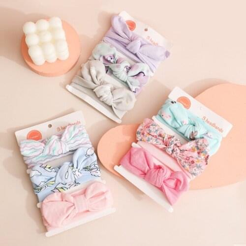 3Pcs/Set Baby Headband Floral Print Bows Kids Girl Hair Band Soft Cotton Elastic Newborn Infant Baby Girl Hair Accessories