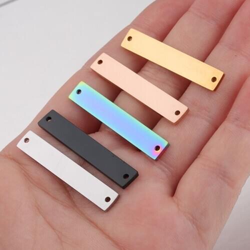 100% Stainless Steel Blank Rectangle Bar Tag Pendants For Engrave 2 Hole Connector Mirror Polished 10pcs