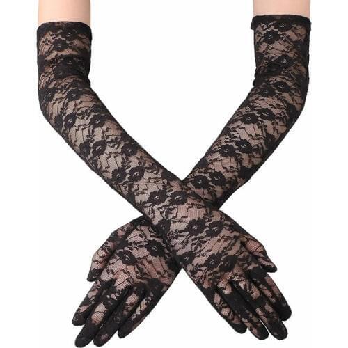 Sexy Long Thin Gloves Sun Protection Driving Sexy Lady Girl Lace Party Costume Lace Gloves Womens Mittens for Party Accessories