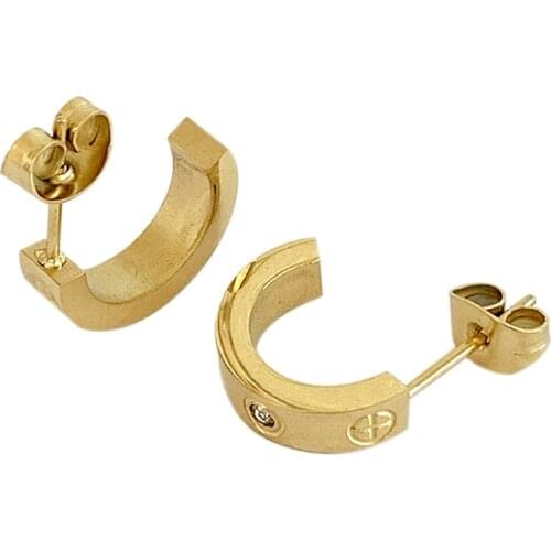 Korean version of the influx of temperament cross titanium steel earrings women wild personality rose gold super fairy earrings