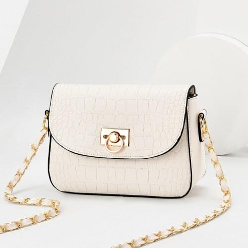 Luxury Crocodile Texture Chain Bags for Women 2021 New Style Fashion High Quality Leather Small Crossbody Bags White