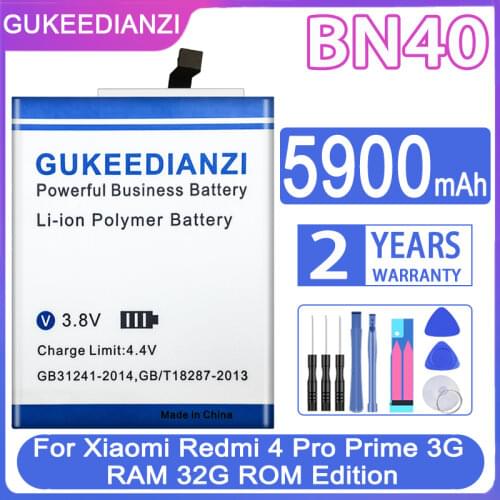 GUKEEDIANZI For Redmi 4 Pro Battery BN40 5700mAh for Xiaomi Redmi 4 Pro Prime 3G RAM 32G ROM Edition High Quality BN 40 Battery