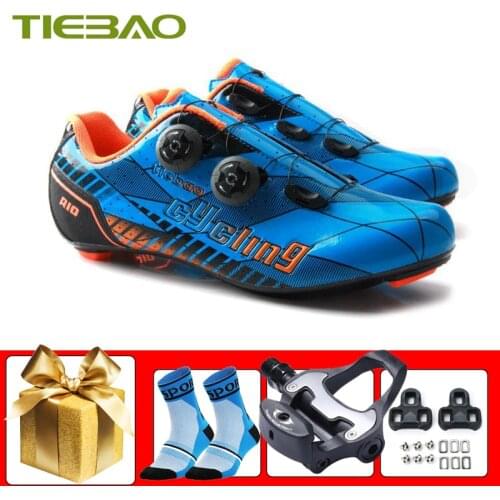 Tiebao Athletic Carbon Road Bike Shoes Add Pedals Sapatilha Ciclismo Self-locking Ultra-light Outodoor Bicycle Riding Shoes