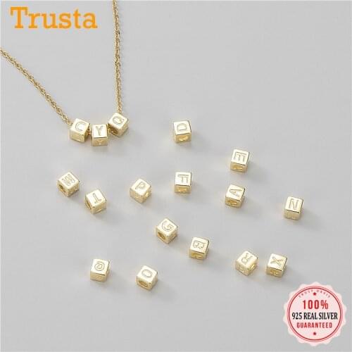 Trustdavis Real 925 Sterling Silver Sweet Square 26 Letter Pendant DIY Accessories For Women Wedding Fine S25 Jewelry DA2070