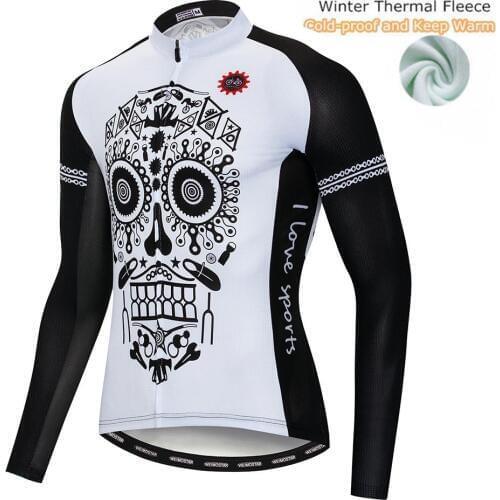 Cycling Tops Maillot Ciclismo Shirts Long Sleeve Thermal Fleece Winter Road MTB Bike Jerseys Clothing For Men Black Skull
