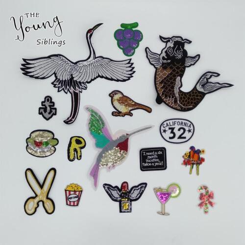 High quality Fashion Patches Hot melt adhesive Applique Embroidery patches stripes DIY Sequins Clothing Accessories C2294-C2317