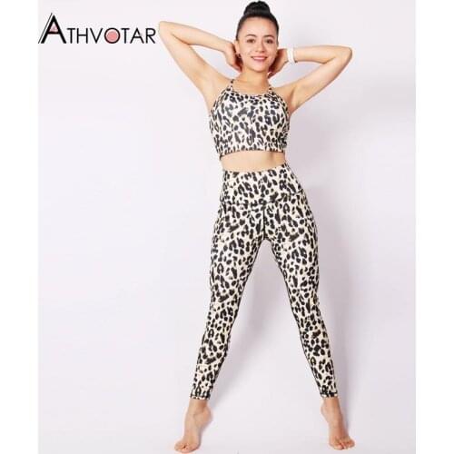 ATHVOTAR Jogger Set Sportswear Women Leopard Printed Bra Leggings High waist Two Piece Set Tracksuits Sweat Suits Women