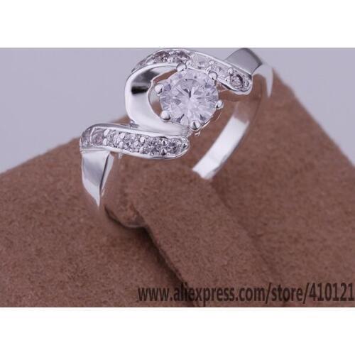 R158 Lucky Charm Silver Color Rings For Women Fashion Jewelry Wholesale Women Accessorie Fashion Inset Stone Twist Line Ring