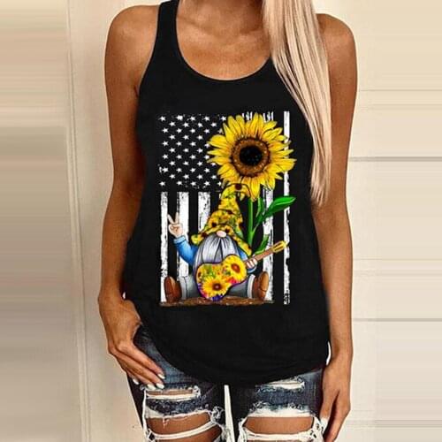 Women Sleeveless Vest Sunflower American Flag Cartoon Man Printing Tank Blouse Top Daily Casual All-match Lovely Girls Pure Vest