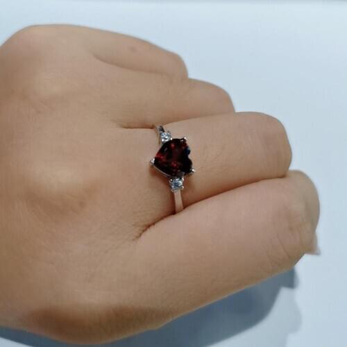 New Arrival Real Natural Garnet Topaz Ring Heart 7x7mm 925 Sterling Silver Ring Wedding Jewelry Women Rings Adjustable Ring Size