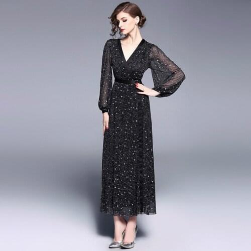 S-XL Large Size Spring Winter Polka Dot Dress Women Long Sleeve Corset Black Long Dress Ladies Casual Frete Gratis Para Brasil