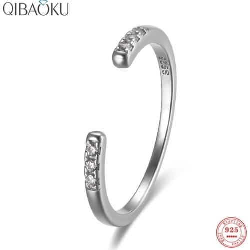 Real 925 Sterling Silver Rings White Zircon Opening Ring for Women Fine Jewelry Simple Classic Oxidized Silver Ring