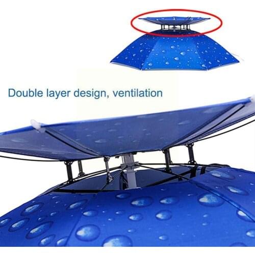 Outdoor Umbrella Hat Summer Double Folding Rain Sunscreen Camping Climbing Fishing Outdoor Umbrella Mountain Hat K2S0