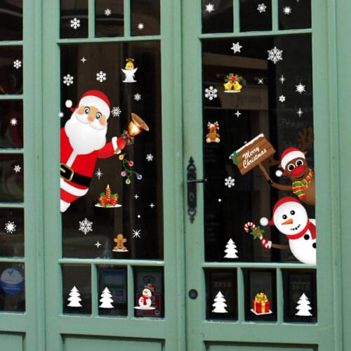 1pcs Large Size Merry Christmas Wall Stickers Fashion Santa Claus Window Room Decoration PVC Vinyl New Year Home Decor Removable