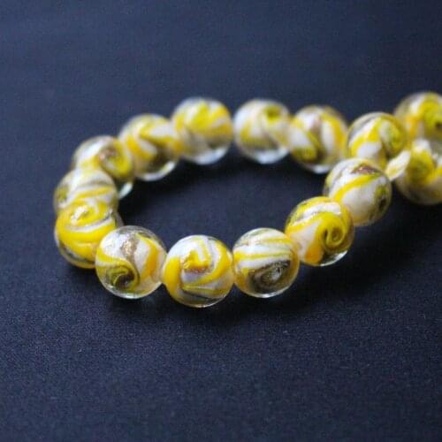 10pcs/lot 12mm 14mm Lampwork Glass Beads With Gold rotation Yellow color for earring necklace making