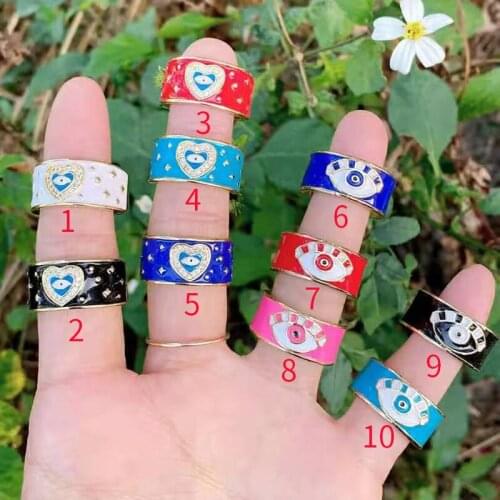 10Pcs Trendy Rainbow cubic zirconia cz ring Micro Pave CZ enamel eye heart fashion jewelry For Women Wedding Birthday Gift