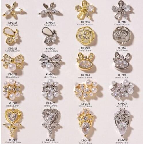 2PCS/PACK Zircon Nail Accessories New Bow Pearl 3D Charms Flower Diamond Large Metal Rhinestones for Nails Tips Decorations#FD54