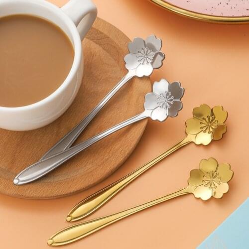 2Pcs/set Tea Coffee Mixing Spoon Gold Spoon Long Handle Dessert Stainless Steel Vintage Teaspoons Drink Tableware Flowers Design