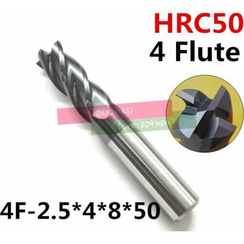 2017 Router Bits Fresa 4f-2.5*4*8*50,hrc50,carbide End Mills,carbide Square Flatted Mill,4 Flute,coating:nano,factory Outlet