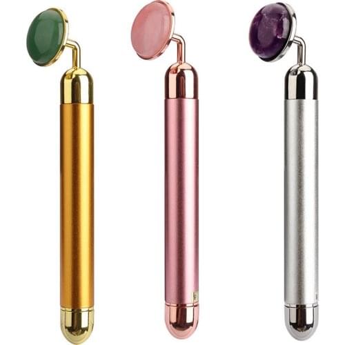 24K Gold Beauty Container Metal Rod Massage Roller Slim Face Jade Pusher Face Eye Massage For Women Massage Care