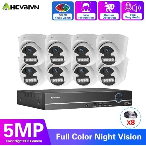 8ch NVR POE Video Camera CCTV Security Camera System for Home 5MP H.265 HD Color Night Vision Dome POE IP Camera System Kits
