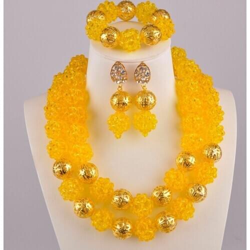 African Yellow Beads Jewelry Set Nigerian Necklace Wedding Jewelry Sets