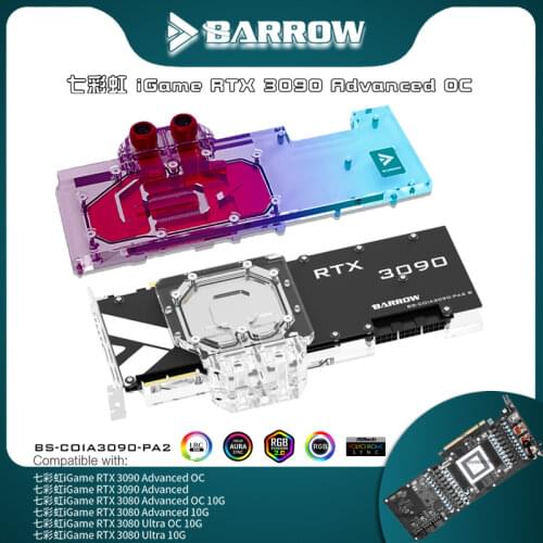 Barrow GPU Block For Colorful iGame RTX 3090 3080 Advanced OC Graphics VGA Cooler Radiator, 5V ARGB M/B SYNC, BS-COIA3090-PA2