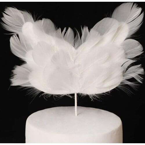Angel Feather Wing Cake Decoration White Feather Cake Topper Beautiful Wedding Birthday Party Festival Dessert Table Decorating