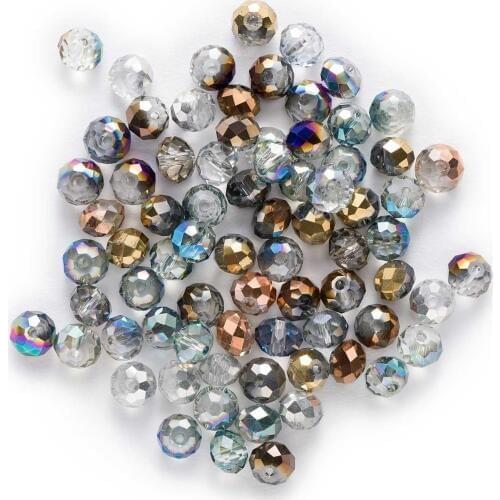 50pcs Transparent plating Faceted Crystal Glass loose spacer Beads Jewelry Making DIY Handmade Headwear Bracelet Wholesale 4-8mm