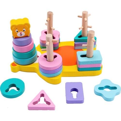 Montessori Wooden Toys Color Shape Sorting Toy Wood Educational Geometric Shapes Recognition Stack Sort Education Puzzle Toys