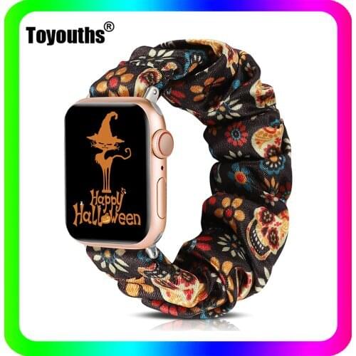 Toyouths Halloween Elastic Watch Strap for Apple Watch Band 40mm Women Fabric Scrunchies Watchaband for iwatch Series 6 5 4 3 2