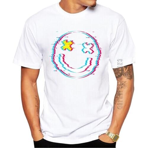 100% Cotton Men T-Shirt Fashion Smile Face 3D Printed Graphic Tshirt O-Neck Short Sleeve Cool Tops Funny Tees