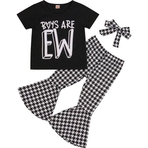 3Pcs Kid Baby Girl Clothes Set Girl Costume Short Sleeve Letter T Shirts Flare Pants Set Kids Clothes Baby Girl Fashion Set