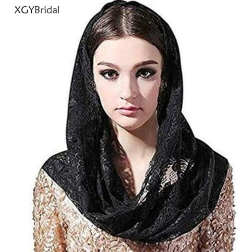 Balck Ivory Lace Muslim Bridal Veil Scarf Mantilla - Catholic Church Scarf Veil Head Covering Latin Mass Female Ladies Veil
